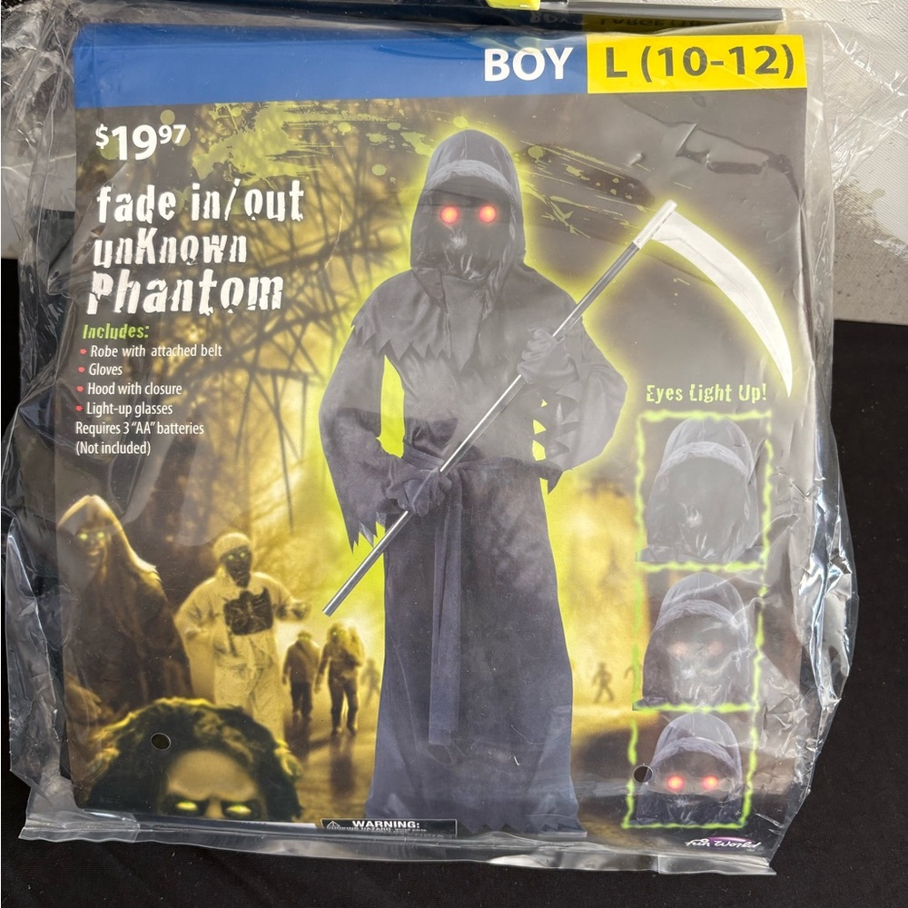 Black Phantom Costume with Light-Up Eyes